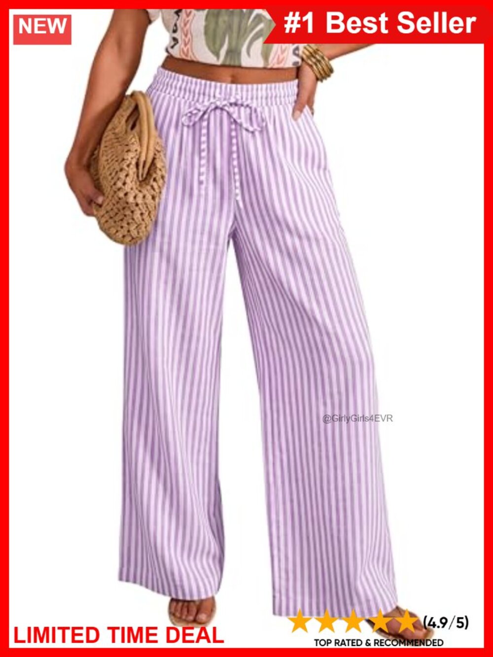 Cotton Striped Wide Leg Palazzo Lounge Pants Drawstring High Waist Pockets